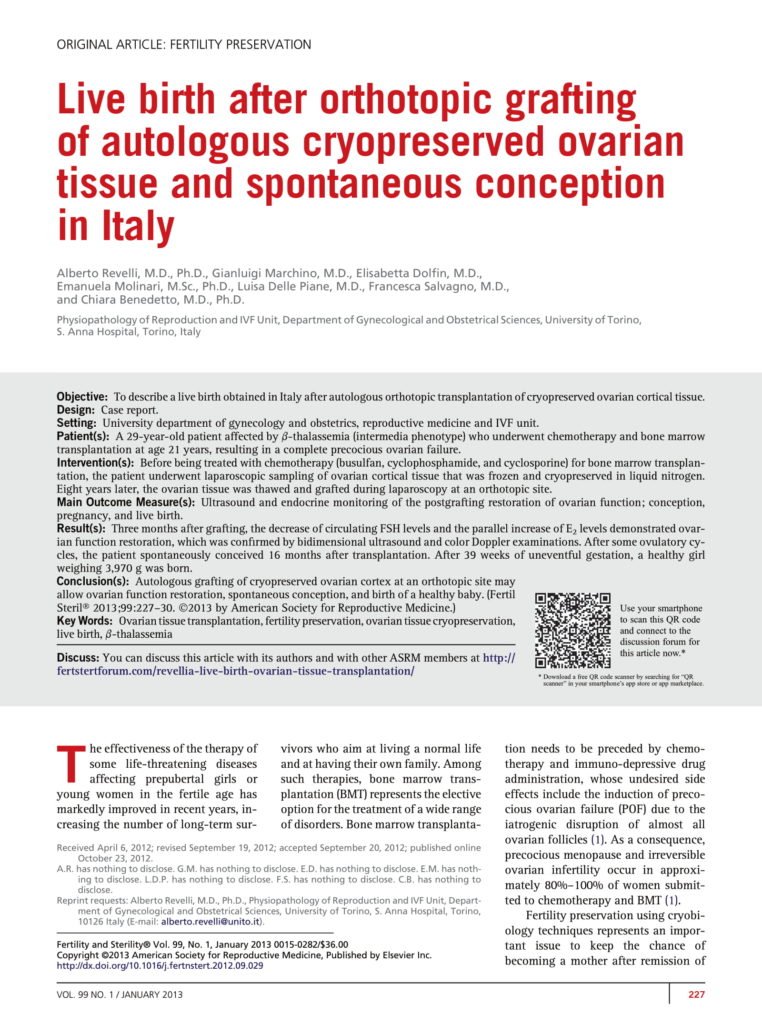 Livebirth after orthotopic transplantation of cryopreserved ovarian ...
