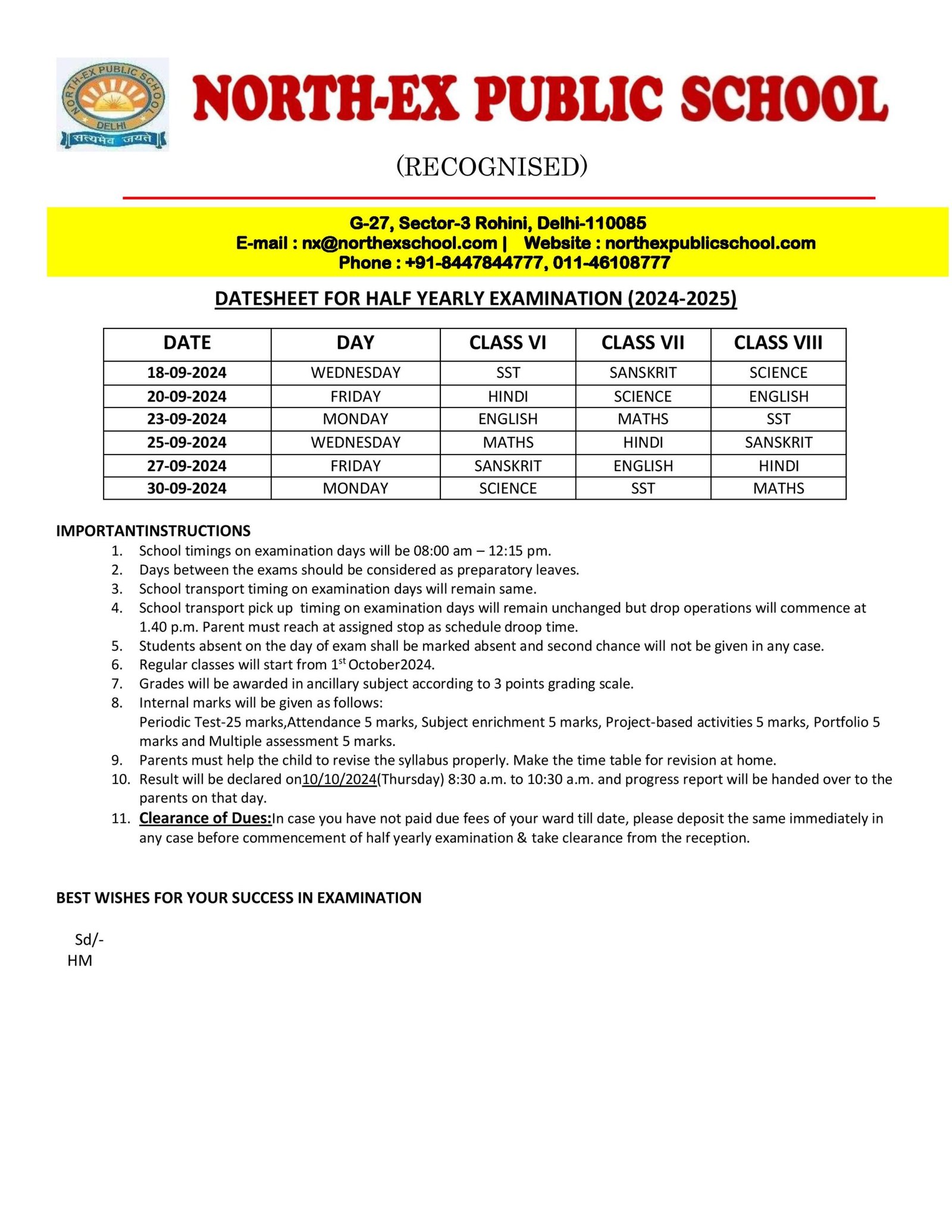 HalfYearly Datesheet, First Term Exam Session 20242025 NCERT Books